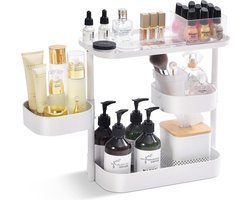 Cosmetica-organizer, 360 graden draaibaar, 3 etages, metalen make-up cosmetica-organizer, cosmetica-organizer, cosmetica-organizer voor dressers, slaapkamer, badkamer, keuken, wit