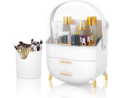 Cosmetica Organizer - Make-up Opbergdoos met 3 Lades en Borstelhouder, Stof- & Waterbestendig, Perfect voor Make-up Tafel & Badkamer