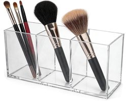 Cosmetica Organizer met 3 Compartimenten, Transparante Acryl Borstels Houder voor Badkamer, Bureau en Make-up Tafel, Perfect voor Penselen en Schrijfgerei