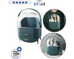 Cosmetica organizer met transparante klep en 2 lades groen – make-up opbergsysteem 37x25x18,5 cm, stofvrij cosmetica opbergen voor badkamer kaptafel en slaapkamer Met Ebook