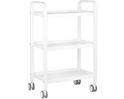 Cosmetische Assistententafel HS-09 Wit – 3 Planken – Metalen Roltafel – Verrijdbaar – Professionele Salon Trolley