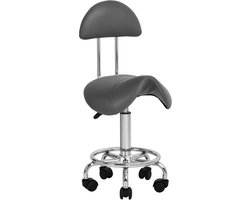 Cosmetische Ergonomische Zadelkruk 6001 Grijs/Antraciet – Met Rugleuning – Verstelbare Kapperskruk – Professionele Werkkruk