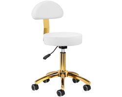 Cosmetische Ergonomische Zadelkruk AM-304G Wit – Met Rugleuning – Gouden Onderstel – Verstelbaar – Luxe Werkkruk