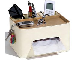 Cosmetische Handdoekdoos met 2 Compartimenten van PU Leer - Multifunctionele Tissue Dispenser en Opbergdoos voor Thuis, Kantoor, Badkamer en Auto met Extra Opslagruimte