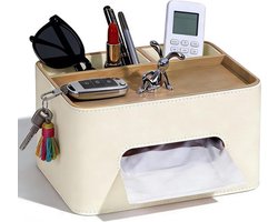 Cosmetische Handdoekdoos met 2 Compartimenten van PU Leer - Multifunctionele Tissue Dispenser en Opbergdoos voor Thuis, Kantoor, Badkamer en Auto met Extra Opslagruimte