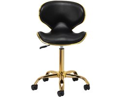 Cosmetische Kruk Gabbiano Q-4599 Zwart Goud – Met Rugleuning – Verstelbare Zithoogte – Op Wielen – Luxe Salonkruk