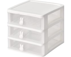 Cosmetische organisator make-up ladekast, laden bureau met 3 laden, opbergdoos met konijnenhandvat voor kaptafel, badkamer, keuken (transparant)