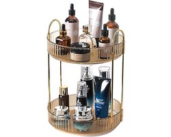 Cosmetische organizer voor make-up, 360° draaibare opberger, make-up organizer voor dressoir, kaptafel, opbergsysteem voor huidverzorging, 2 lagen, amber