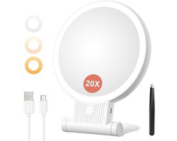 Cosmetische Spiegel met LED-verlichting, 20x vergroting, oplaadbaar en draagbaar
