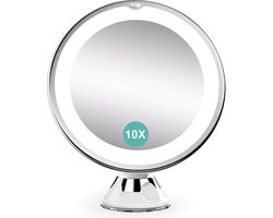 Cosmetische Spiegel met Verlichting, 10x Vergroting Douchespiegel, Sterke Zuignap en 2 Helderheidsniveaus, Scheerspiegel Tafelspiegel 360° Draaibaar voor Thuis en op Reis