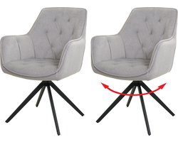 Cosmo Casa - 2-Persoons Eetkamerstoel Set - Keukenstoelen met Armleuningen - Draaibaar - Metaal - Stof - Lichtgrijs