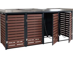 Cosmo Casa 4-Delig Afvalcontainer - Bekleding - met Plantenbak - 124x265x84cm - Roestvrij Staal - 132kg - Walnoot Houtlook