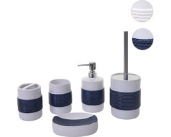 Cosmo Casa 5-delige badset - Garnituur badkamerset badaccessoires - Keramiek - Blauw/Wit