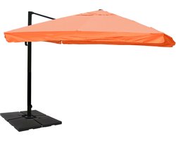 Cosmo Casa Catering Zweefparasol - Parasol - Polyester/Aluminium - 26kg - Flap - Terracotta - Met Standaard - Draaibaar - 3x4m (Ø5m)