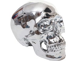 Cosmo Casa Deko Totenkopf - Polyresin Sculptuur Doodshoofd - Binnen - Buitenshuis 18cm hoogglans zilver
