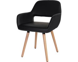 Cosmo Casa Eetkamerstoel - Keukenstoel - Retro Jaren 50 Ontwerp - Kunstleer - Zwart - Lichtkleurige Poten