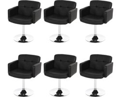 Cosmo Casa Elegante Designstoel - Eetkamerstoel - 360° Draaibaar - Kunstleer - Set van 6 - Zwart