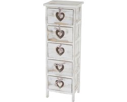 Cosmo Casa Forli Ladenkast - 5 Laden met Hartjes - Shabby Look - Vintage Design - Wit - 86x29x25cm