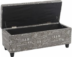 Cosmo Casa Kriens opbergkist - Bank - Stof/textiel - 45x114x45 cm - Belettering - Grijs