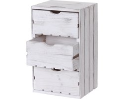 Cosmo Casa Ladekast - Houten ladekast - Verweerde vintage uitstraling met 3 laden 53x32x26 cm - Wit