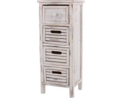 Cosmo Casa Ladekast - ladenkast kast - 4 laden - 74x30x25cm Shabby - Look Vintage - Wit