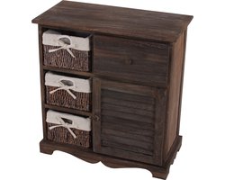 Cosmo Casa Ladekast met 3 Manden - Shabby Look - Vintage Design - Bruin - 63x60x30cm
