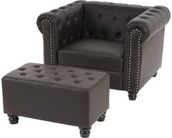 Cosmo Casa Luxe fauteuil lounge stoel ontspanningsstoel Chesterfield kunstleer - Ronde poten - Bruin met voetenbank