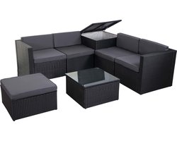 Cosmo Casa Poly Rattan Set - Balkon/Tuin/Lounge - Set Sofa - Zitgroep - Opbergdoos - Compartiment - Antraciet - Kussens - Donkergrijs