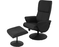 Cosmo Casa Relaxfauteuil - Met Kruk - Kunstleer - Zwart - 114x75 cm
