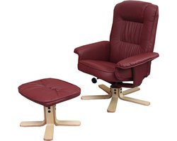 Cosmo Casa - Relaxstoel - TV Stoel met Ottoman - Kunstleer - Eucalyptus Hout - Bordeaux