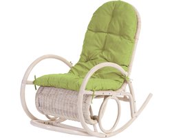 Cosmo Casa Schommelstoel Esmeraldas - Rotan hangstoel - Wit - Groen kussen