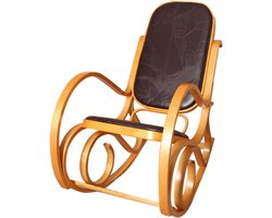 Cosmo Casa - Schommelstoel - Schommel Fauteuil - Massief Hout - Eiken Afwerking - Bruin Patchwork Leder