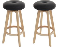 Cosmo Casa Set van 2 barkrukken Navan - Barkruk toonbankstoel - Houten imitatie lederen draaistoel - Zwart - Lichte poten