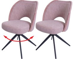 Cosmo Casa - Set van 2 Eetkamerstoelen - Beklede Keukenstoelen - Draai- en Terugslagmechanisme - Textiel (420g/m²) - Roze