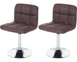 Cosmo Casa Set van 2 Eetkamerstoelen - Draaistoel - Imitatiesuède - Chroom - Vintage - Donkerbruin