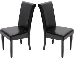Cosmo Casa Set van 2 Eetkamerstoelen - Keukenstoel - Leer - Zwart - Donkere Poten