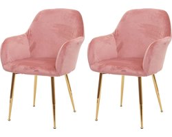 Cosmo Casa Set van 2 eetkamerstoelen - Keukenstoel - Retro-ontwerp - Fluweel Oudroze - Gouden Poten