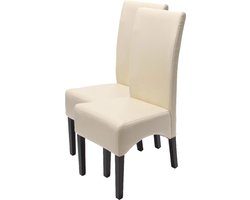 Cosmo Casa - Set van 2 Eetkamerstoelen - Keukenstoelen Latina - Leer - Crème - Donkere Poten