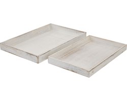 Cosmo Casa Set van 2 Kommen - Serveerschaal - Ontbijtschaal - Houten - Decoratief - Shabby Look - Wit