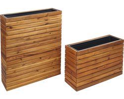 Cosmo Casa Set Van 2 Plantenbakken - Plantenpot - Bloempot - Verhoogd Bed - Vierkant Buiten - Acacia Hout - Bruin