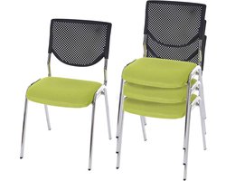 Cosmo Casa Set van 4 Bezoekersstoelen - Stapelbaar - Vergaderstoel - Stof/Textiel - Groene Zitting - Chromen Poten
