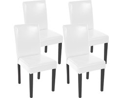Cosmo Casa Set van 4 Eetkamerstoelen - Keukenstoelen - Kunstleer - Wit - Donkere Poten - 90 cm x 43 cm x 56 cm