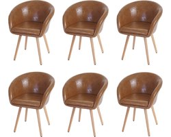 Cosmo Casa Set Van 6 Eetkamerstoel - Keukenstoel - Retro Jaren 50 Ontwerp - Kunstleer - Bruin - Lichtkleurige Poten