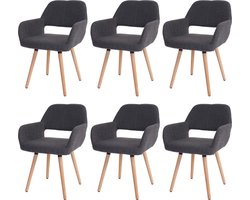 Cosmo Casa Set van 6 Eetkamerstoel - Keukenstoel - Retro Jaren 50 Ontwerp - Kunstleer - Grijs - Lichtkleurige Poten