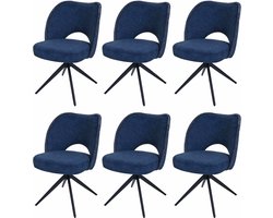 Cosmo Casa - Set van 6 Eetkamerstoelen - Beklede Keukenstoelen - Draai- en Terugslagmechanisme - Textiel (420g/m²) - Blauw