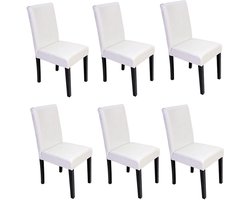 Cosmo Casa Set van 6 Eetkamerstoelen - Keukenstoelen - Kunstleer - Wit - Donkere Poten