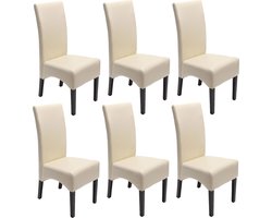 Cosmo Casa - Set van 6 Eetkamerstoelen - Keukenstoelen Latina - Leer - Crème - Donkere Poten