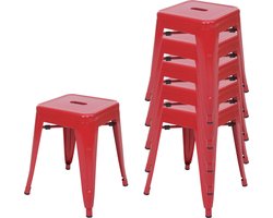 Cosmo Casa Set van 6 Krukjes - Industrieel Design - Stapelbaar - Metaal - Rood
