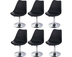 Cosmo Casa Set van 6 Stoelen - Keukenstoel - Hoogte Verstelbaar - Kunstleer - Zwart - Chroom Onderstel