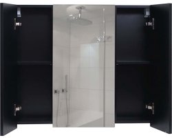 Cosmo Casa - Spiegelkast - Hoogglans Wandkast Badkamer met 6 Planken, MVG-gecertificeerd - 70x80x16cm, Zwart
